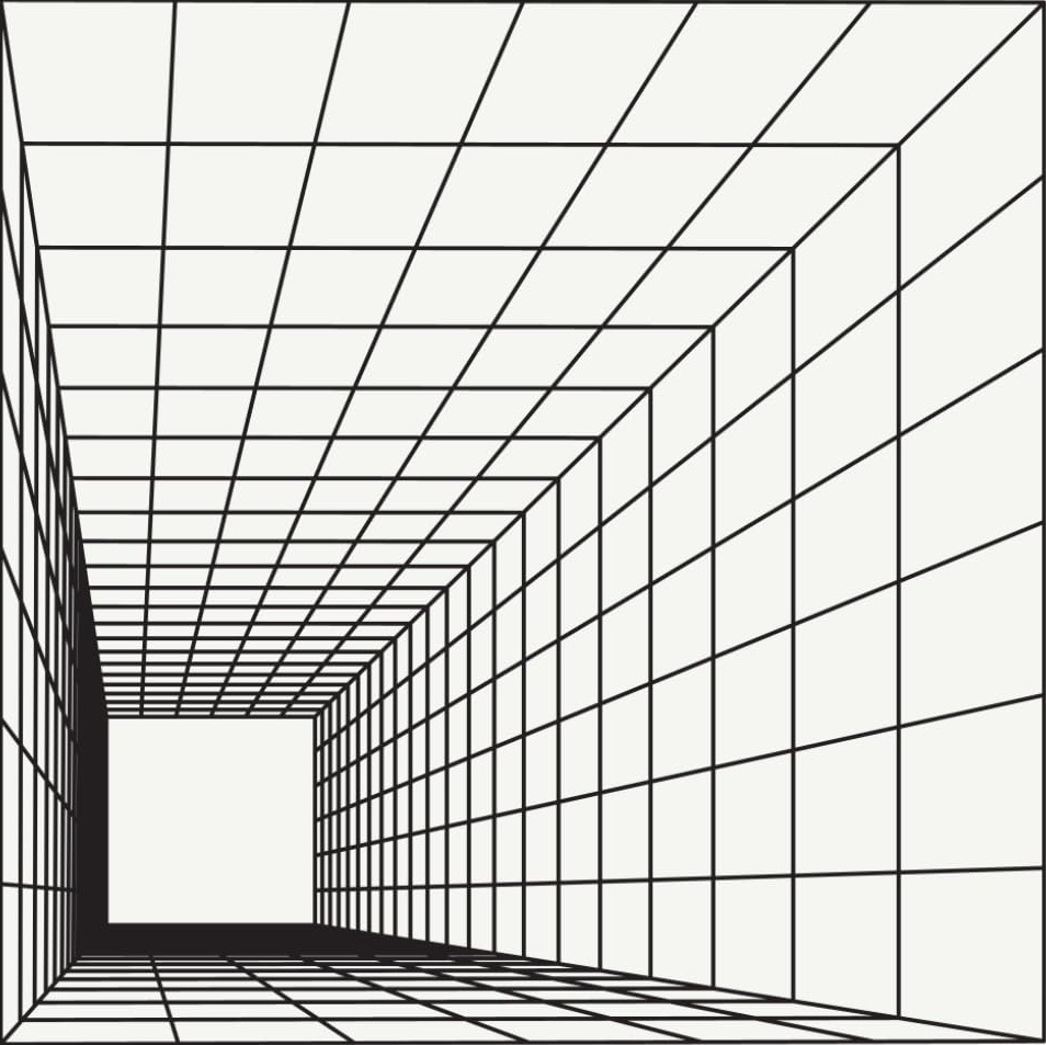 Black-and-white perspective grid artwork